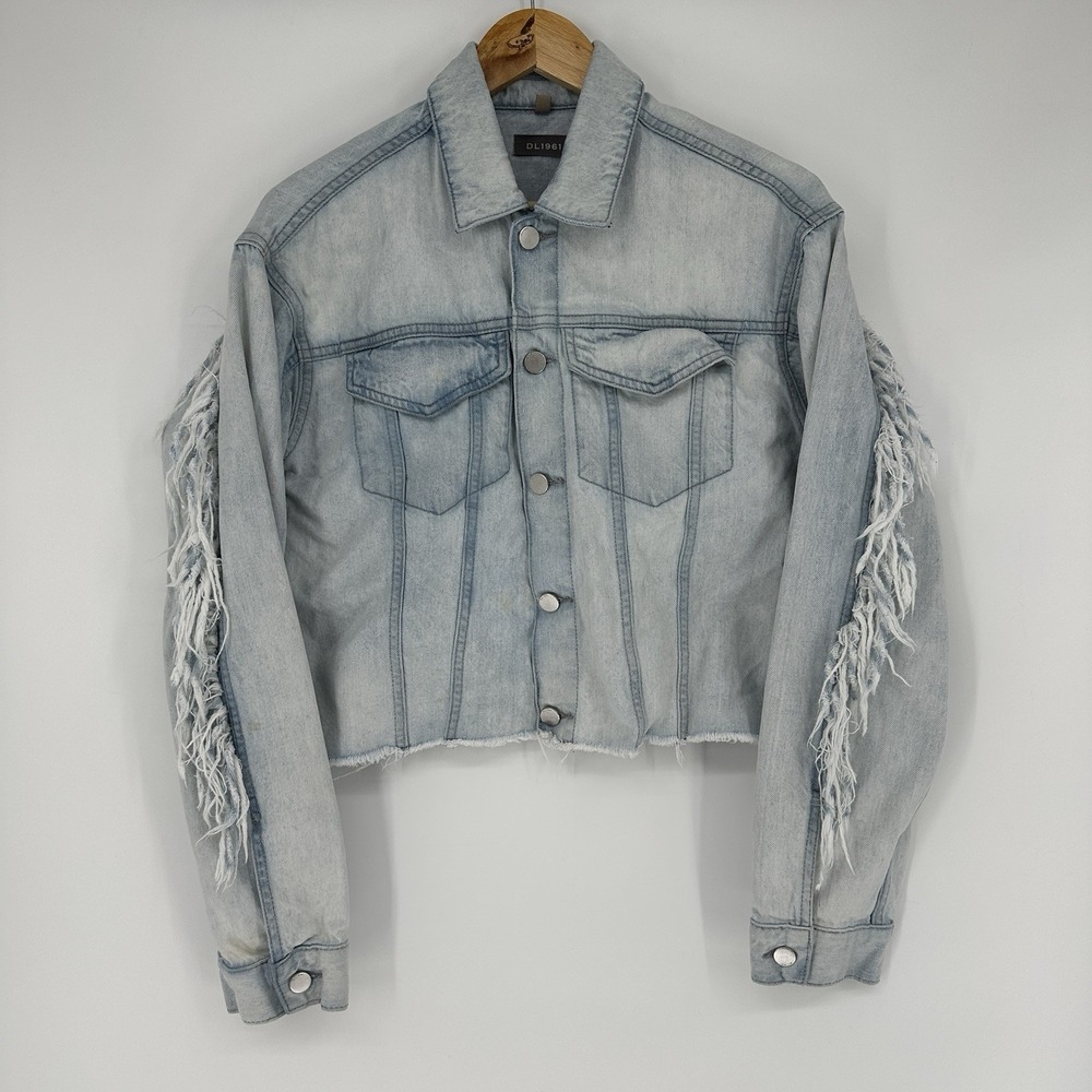 Women's DL1961 Annie Jacket Denim Jean Medium Fringe Trim Sleeves